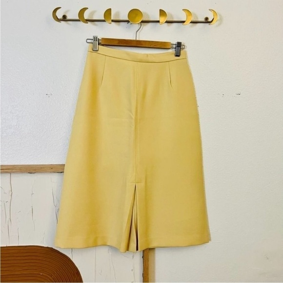 Vintage 70s Hippie Retro Pale Yellow Fitted Button Front Blazer & Midi Skirt Set - Picture 7 of 11
